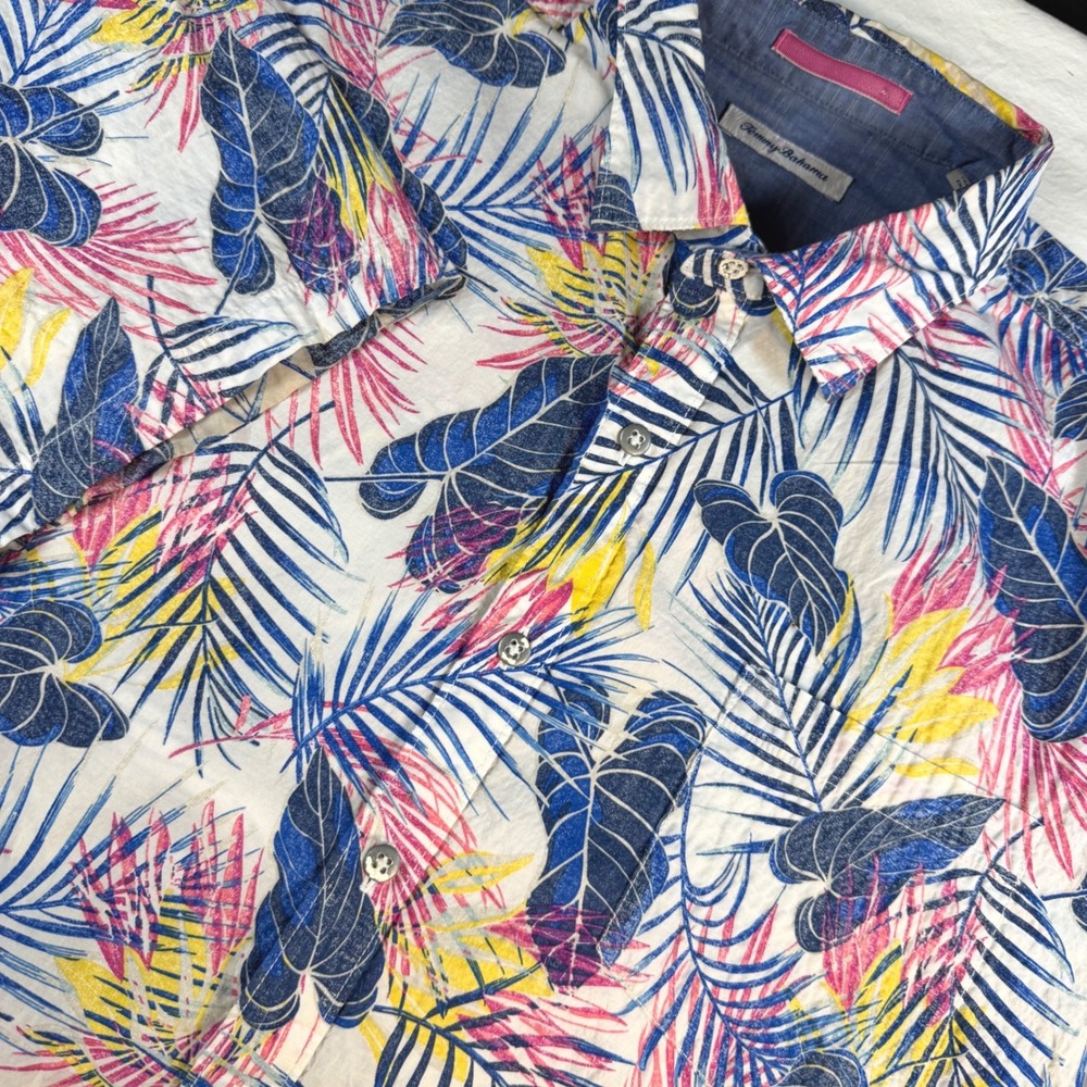 Tommy Bahama Pavia Palms Button Down‎ Camp Mens XL White Tropical Palm Leaf S/S
